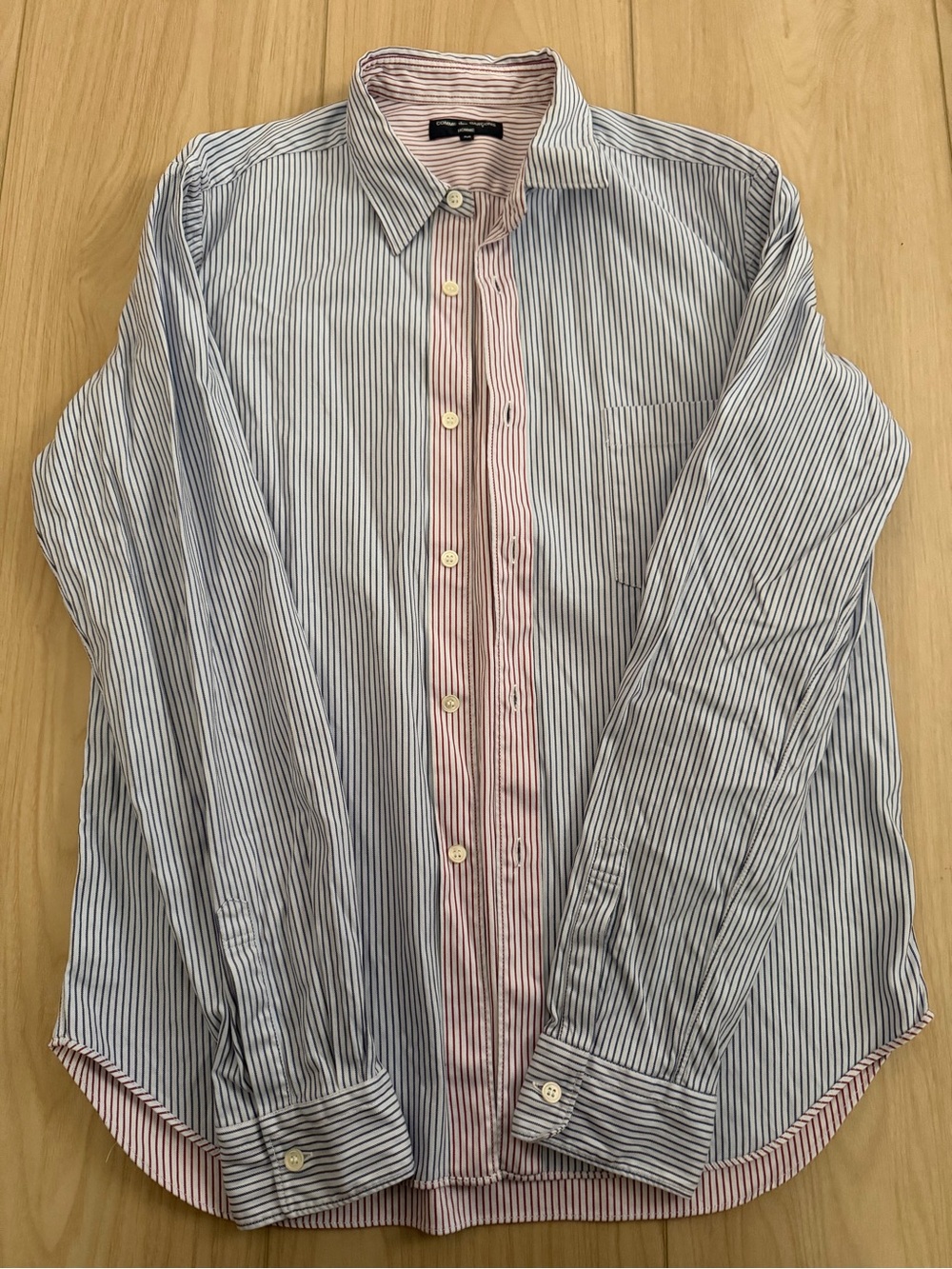 Comme des Garcons Blue & Pink Stripe Panel Button-Down Shirt